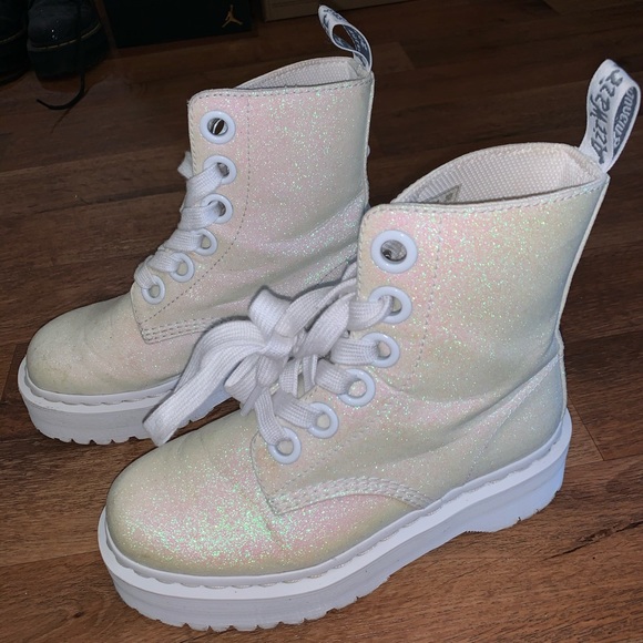 white glitter platform doc martens